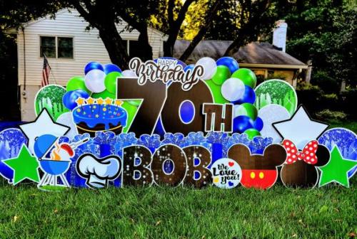 bob 70th birthday balloons and backdrops