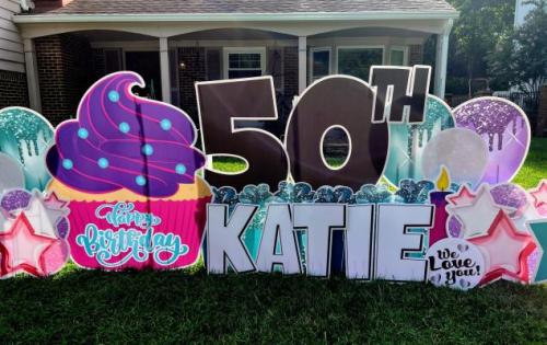 katie 50th birthday yard card cupcake