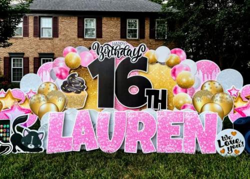 lauren 16th birthday background and balloons yard card fairfax station